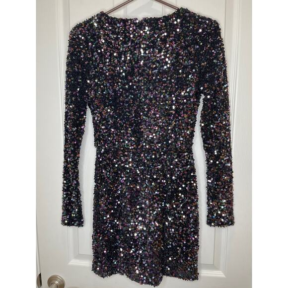 Aqua XS Rainbow Sequined Mini Dress puff sleeve long sleeve - Picture 3 of 5